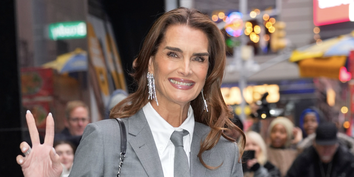 Brooke Shields Elevates a Gray Suit With Silver Pumps and a Chanel Bag